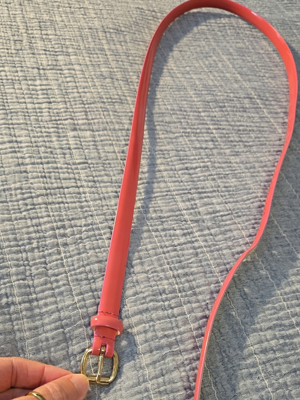 Talbots PinkThin Patent Leather Belt with Gold Buckle
